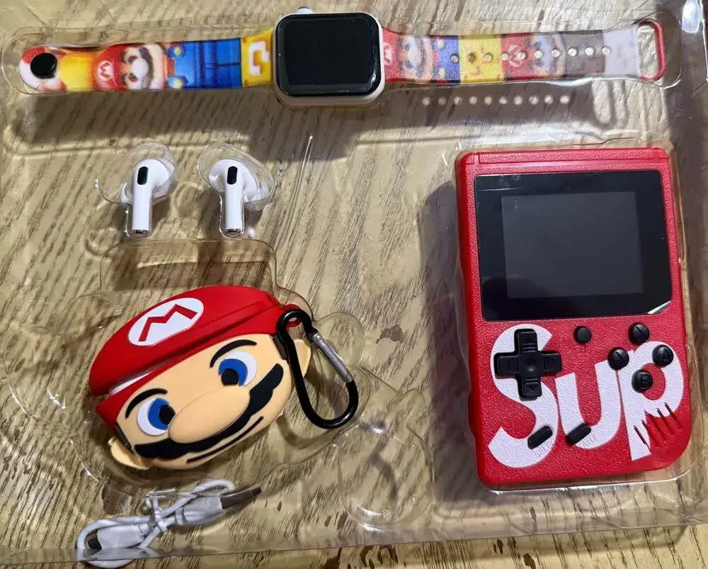 Mario Portal GT-65 4-in-1 Gift Set with Watch, Earbuds, Game Console, and Case